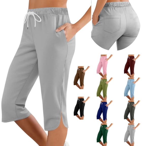 Luvrsol Capris Pants for Women Quick Dry Moisture Wicking Casual Solid High Waisted Straight Crop Pants, Size S-2XL