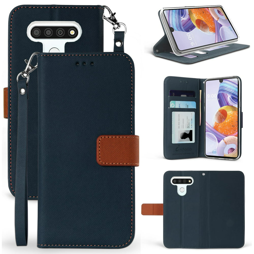 Case for LG Stylo 6 Phone, [Navy Blue/Brown] Infolio Wallet Credit Card
