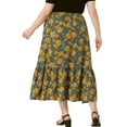thumbnail image 4 of Agnes Orinda Plus Size Skirts for Women Floral Stretchy Waist Layered Flowy Summer Maxi Skirt 2X Green Yellow, 4 of 8