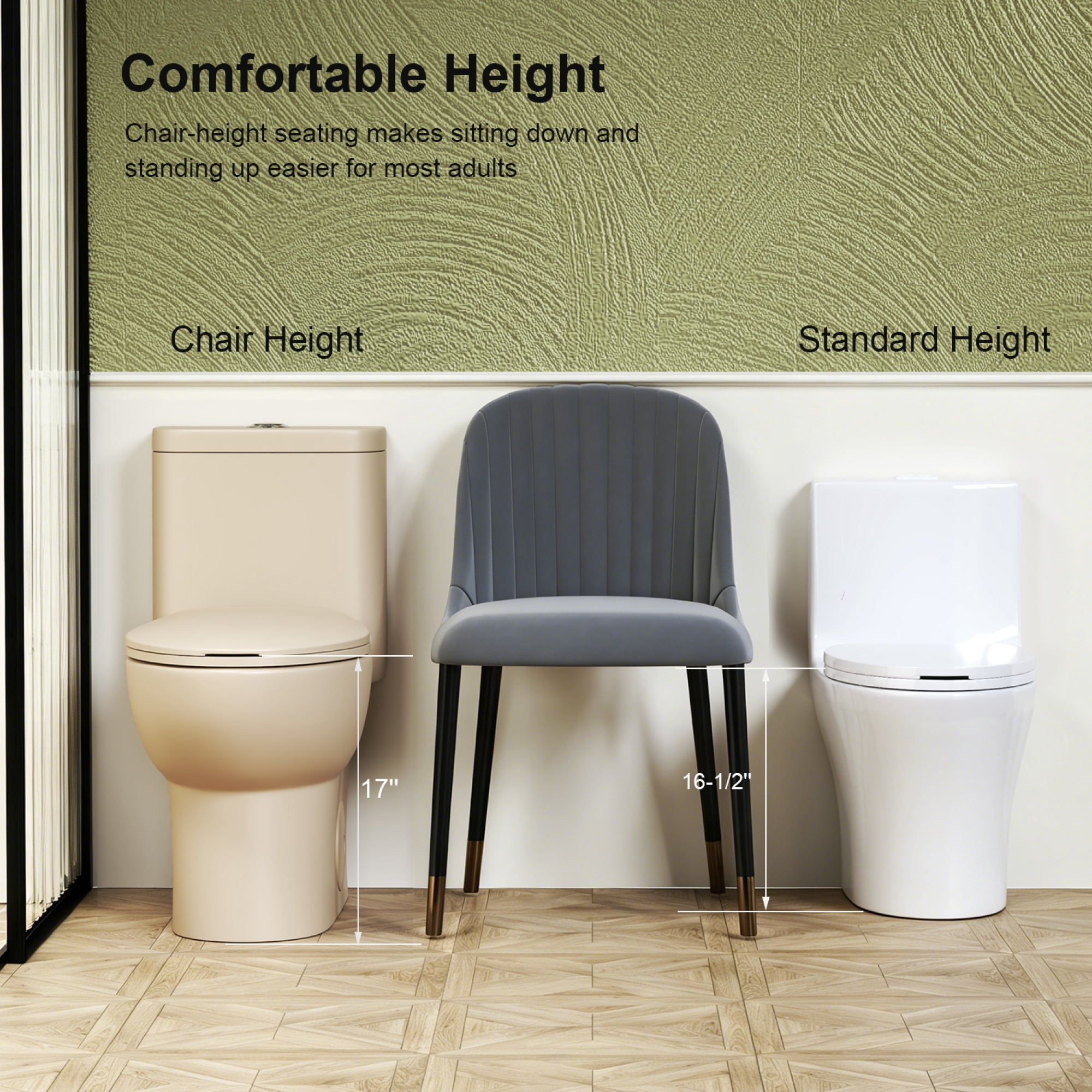 One-Piece Toilet,Powerful & Quiet Dual Flush Modern Toilet with Comfort Chair Seat,1.1/1.6 GPF,Khaki