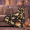 thumbnail image 6 of Pug Faces with Toys and Paw Prints, Energetic Graphic Style for Dog Lovers, Happy Puppy Collage and Pet Adoption Gift, Cozy Flannel Blanket for Living Room and Bedroom, Home Decor, 6 of 9