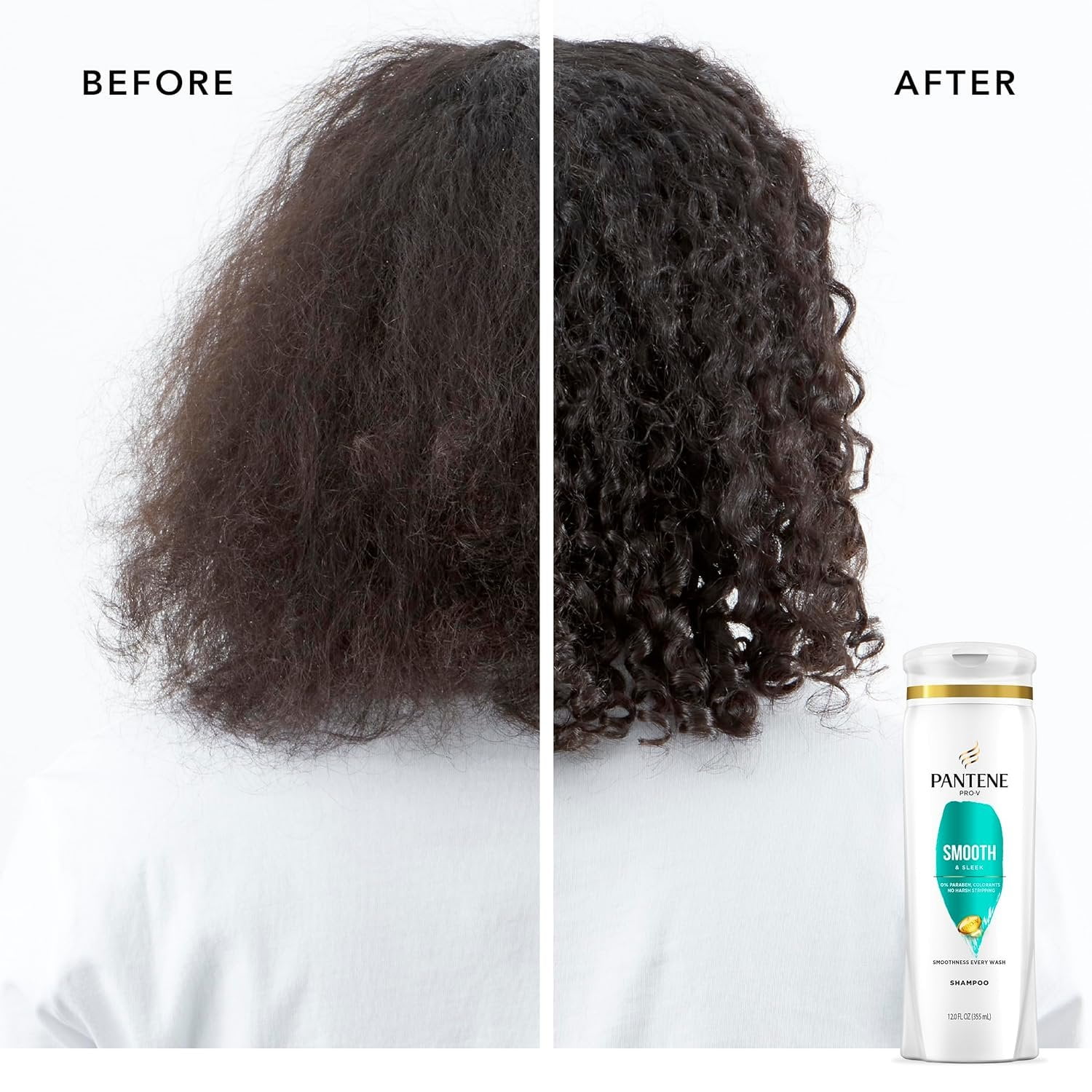 Pantene Pro-V Smooth & Sleek Shampoo & Conditioner for Frizzy Hair, 12oz/10.4oz