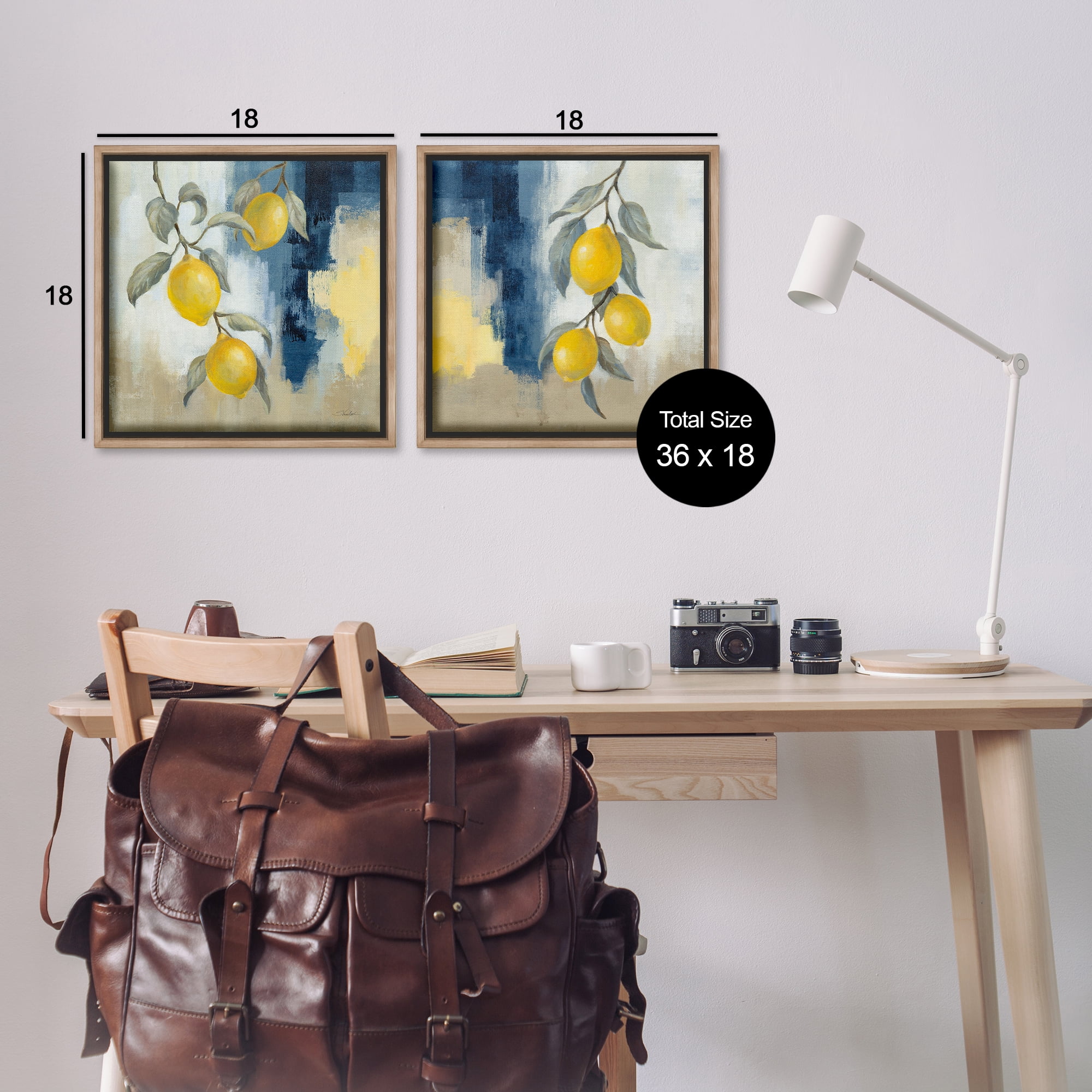 Stupell Industries Abstract Hanging Lemon Fruits Food & Beverage Painting Brown Floater Framed Canvas Art Print Wall Art, 18 x 18, Set of 2