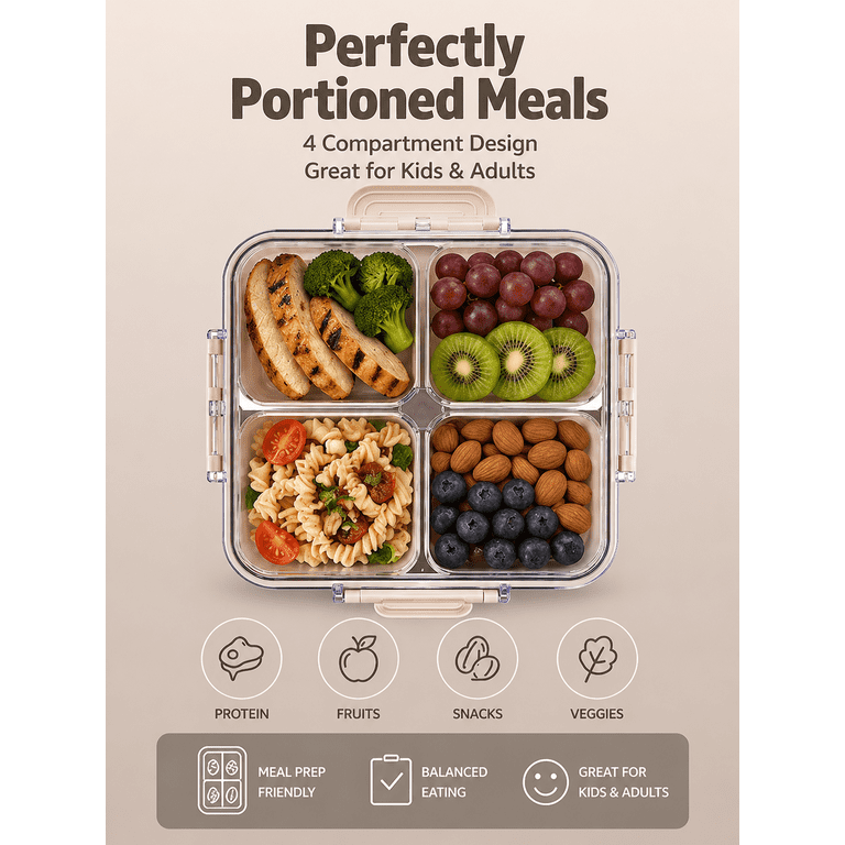 2 pack) Cook with Color 4-Compartment Snack Box with Removable Ice