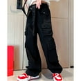 thumbnail image 2 of YONGHS Girls Kids Casual Jogger Sweatpants Loose Cargo Pants Trousers Hip Hop Jazz Street Dancewear Black 8-9, 2 of 4