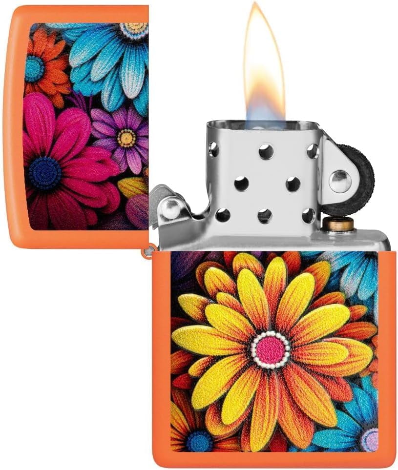 Zippo Lighter - Customized Message on Flowers Orange Matte Pocket Lighter 46434