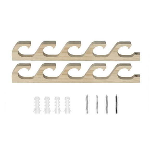 OIUR 2Pcs Wall Mount Fishing Rod Holder 5 Slots Heavy Duty Wooden Horizontal Fishing Pole Display Rack Organizer Stand Fishing Accessories