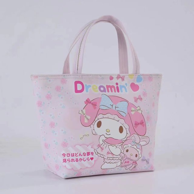 Handheld Large Capacity Portable Insulated Leather Picnic Bag Student Lunch Box Food Bag Hello Kitty Bag