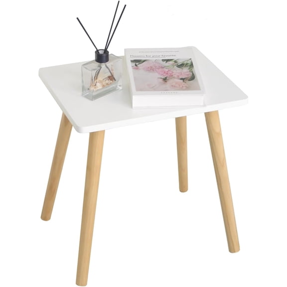 Side Table, Small End Accent Table for Living Room Bedroom Office Small Spaces, Modern White Side Table Nightstand with Solid Wood, Easy Assembly, (White)