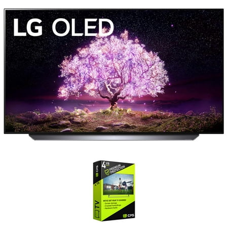 LG OLED77C1PUB 77 inch 4K Smart OLED TV with AI ThinQ (2021 Model) Bundle with Premium 4 Year