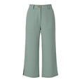 thumbnail image 4 of Inleife Women's Solid Color Cropped Pants Summer Ladies Wide Leg Elastic Waist Button Capris with Pockets And Slit Hem Green XL, 4 of 6
