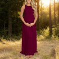 thumbnail image 2 of Gyujnb Halter Sleeveless Tank Neck Maternity Maxi Dress Elastic Gathered Empire Waist Lightweight Flowy Chiffon Loose A Line Floor Length Gown Elegant Bridesmaid Photoshoot,M, 2 of 5