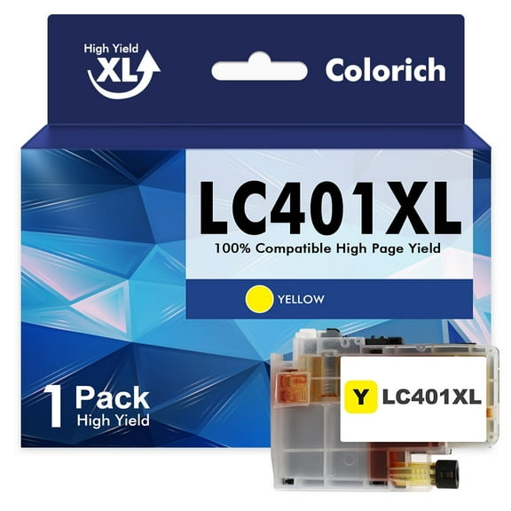 LC401XL LC401 MFC-J1010DW Ink Cartridges High Yields for Brother Printer 401XL LC 401 1-Pack for MFC-J1010DW MFC-J1170DW MFC-J1012DW MFC-J1800DW MFC J1010DW (1 Yellow)