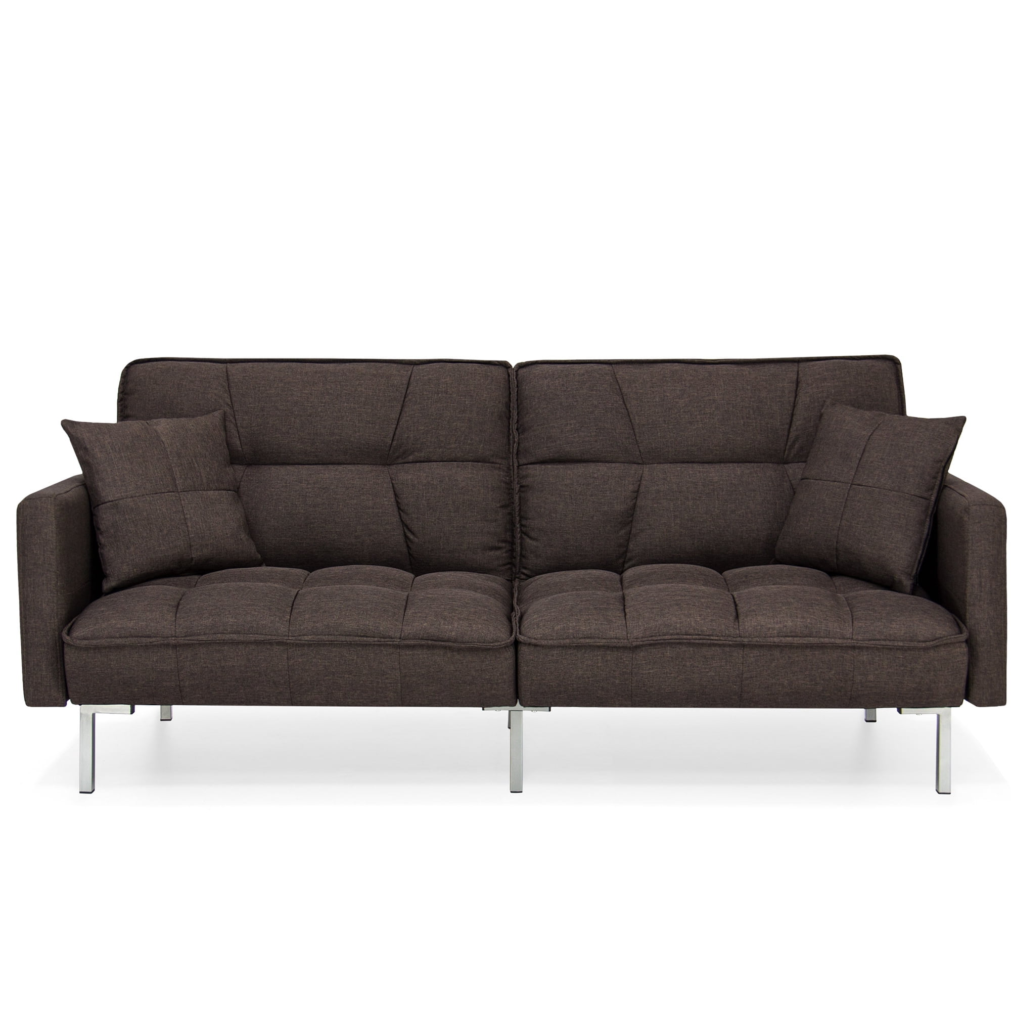 Sleeper Couch w/ Pillows Brown Plush Tufted Velvet Splitback Living Room Futon 