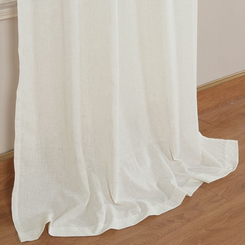 PrimeBeau Linen Texture Privacy Vintage Semi Sheer Window Curtain Panels, 52" W x 84" L, Ivory