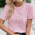 thumbnail image 2 of New summer arrivals Olyvenn Glitter Sequin Tops for Women Short Sleeve Crew Neck Sparkly Sequins Pullover Tops Casual Fashion Funny Clothes Pink 12-14, 2 of 5