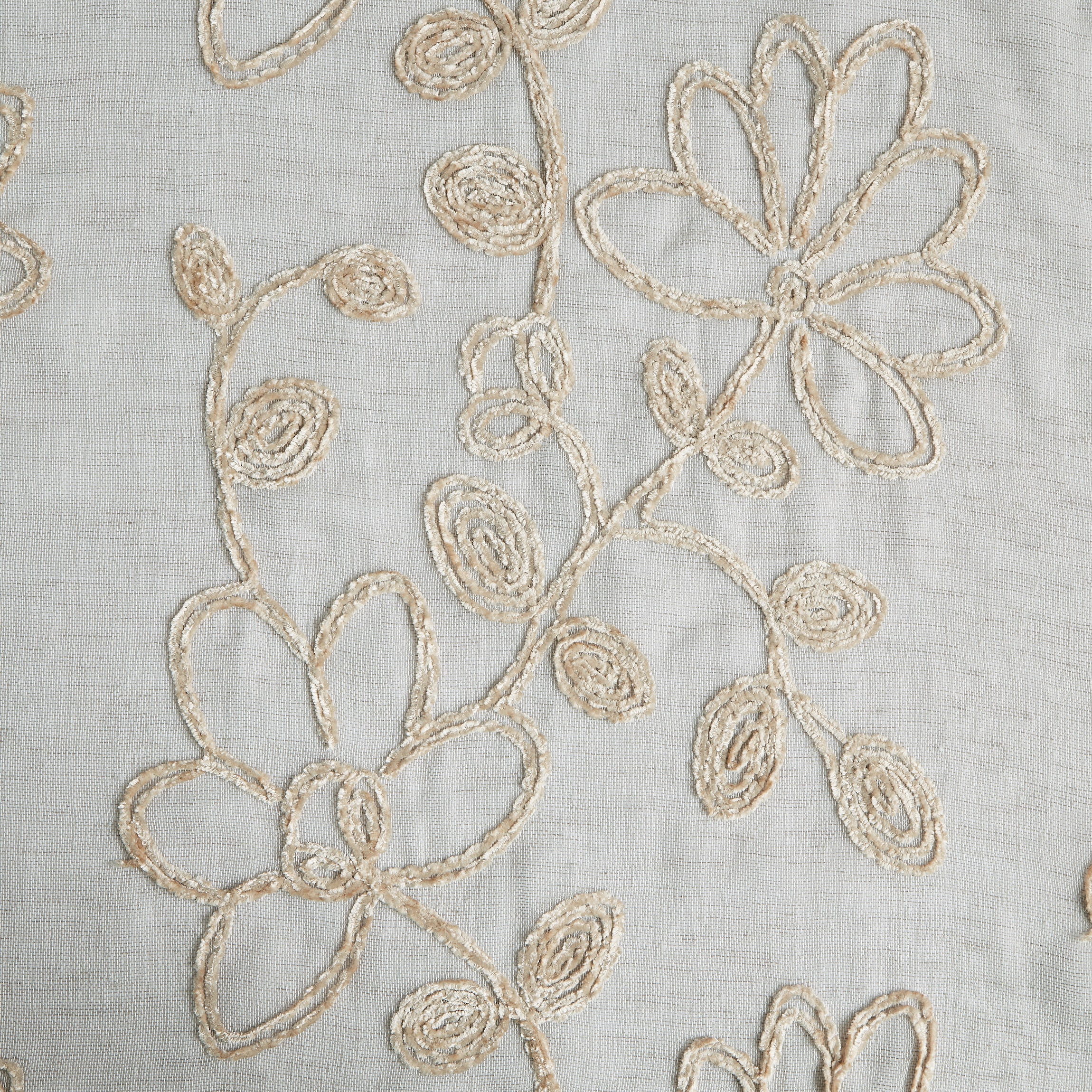 Dainty Home Rita 3D Floral Chenille Embroidered Solid Sheer Linen Look 76" x 84" Window Curtain Panel Pair in Linen
