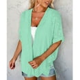 thumbnail image 4 of JGGSPWM Womens Solid Shrugs Tops Lightweight Cardigan Fall 2023 Tunic Side Split Cardigans 3/4 Sleeve Shirts Dressy Casual Outwear Green M, 4 of 7