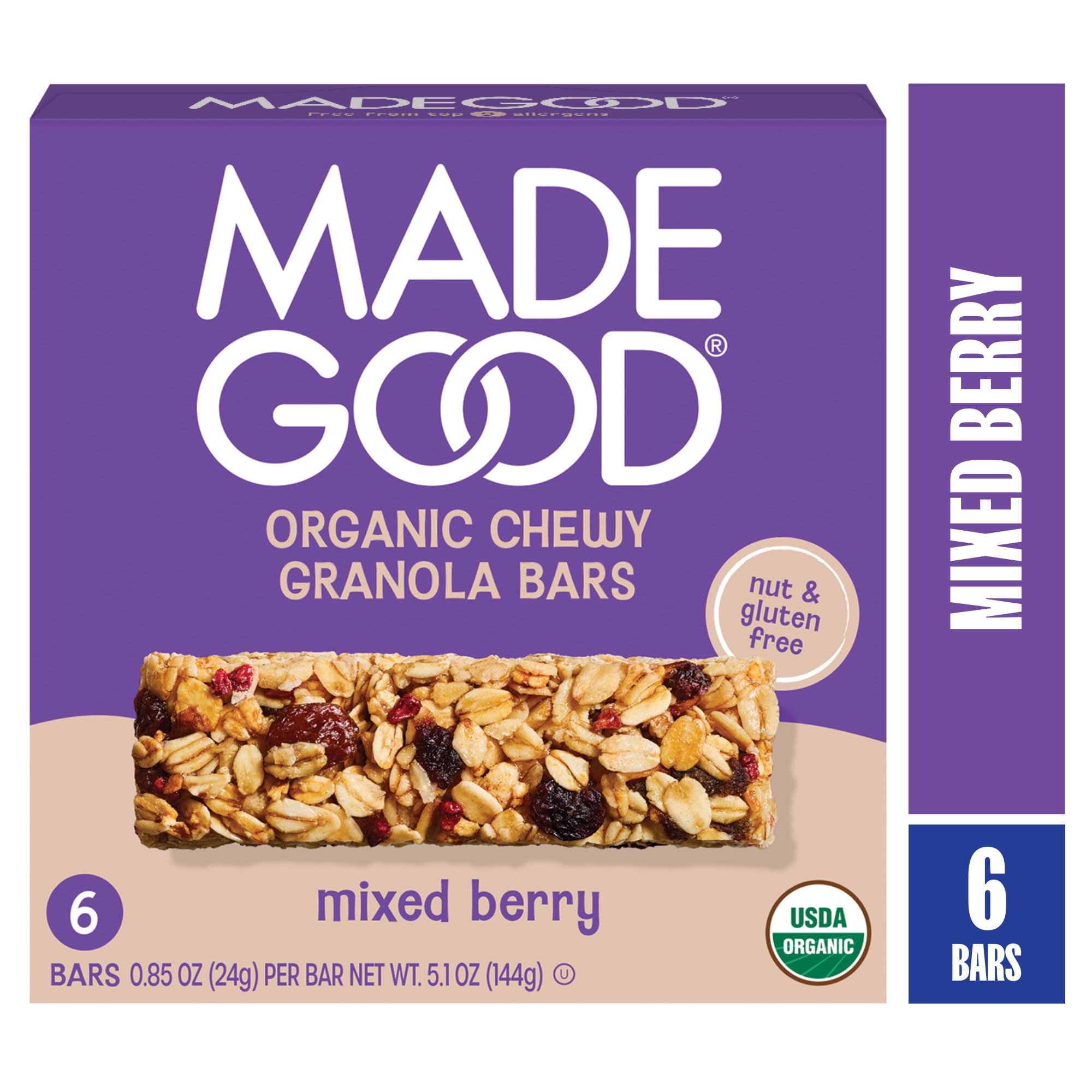 MadeGood Mixed Berry Granola Bars, 6pk, Vegan Organic - Walmart.com