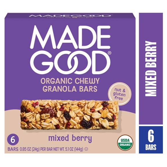 MadeGood Mixed Berry Granola Bars, 6 Healthy Snack Bars, 0.85 oz Each