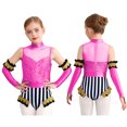 thumbnail image 6 of iiniim Girls Circus Outfit Sequin Striped Leotard with Arm Sleeve Set for Carnival Fancy Party Hot Pink 14, 6 of 7
