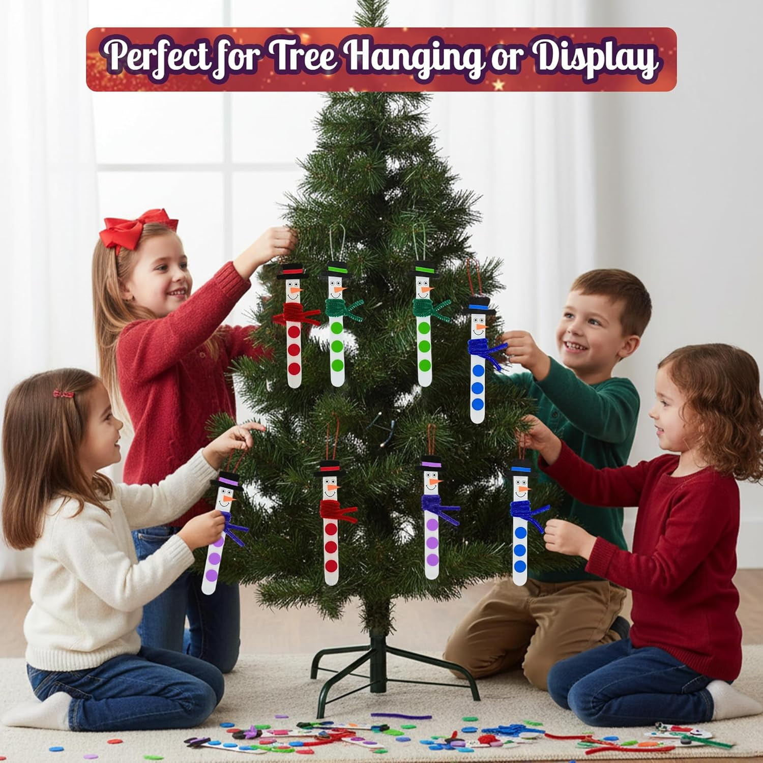 4E's Novelty Christmas Snowman Stick Ornament Craft Kit (12 Pack) Bulk Christmas Crafts for Kids