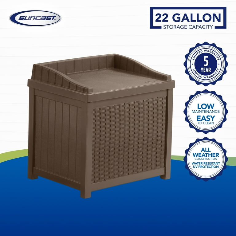 Suncast SSW1201 22 Gallon Resin Wicker Outdoor Storage Deck Box with Seat Java