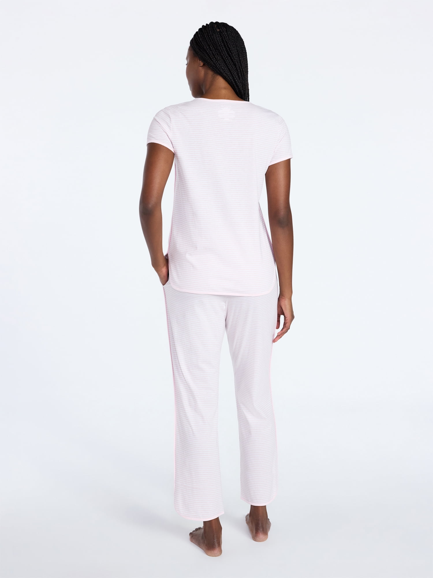 Joyspun Women's Lightweight Short Sleeve Sleep Tee and Pants Set, 2-Piece, Sizes XS-3X