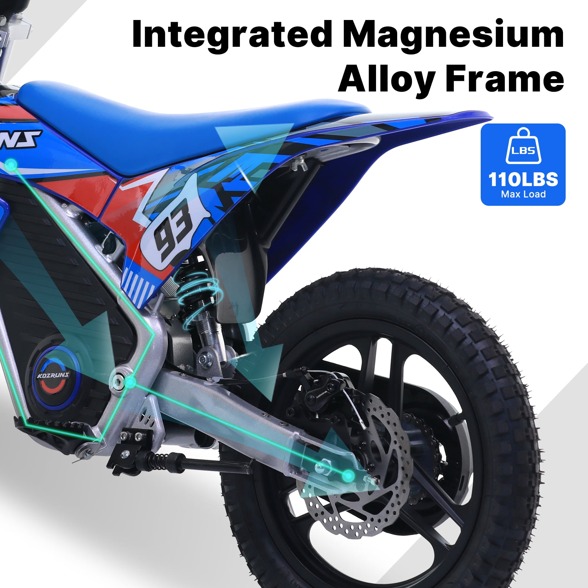 36V Electric Dirt Bike for Kids, Peak 500w Motorcycle with Dual Shock Absorption, 3 Speed Modes, Safe Disc Brake, 14" Tires Fit Ages 5-10, Blue