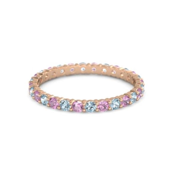 Round Eternity Aquamarine Pink Tourmaline 925 Sterling Silver Rose Plated Ring