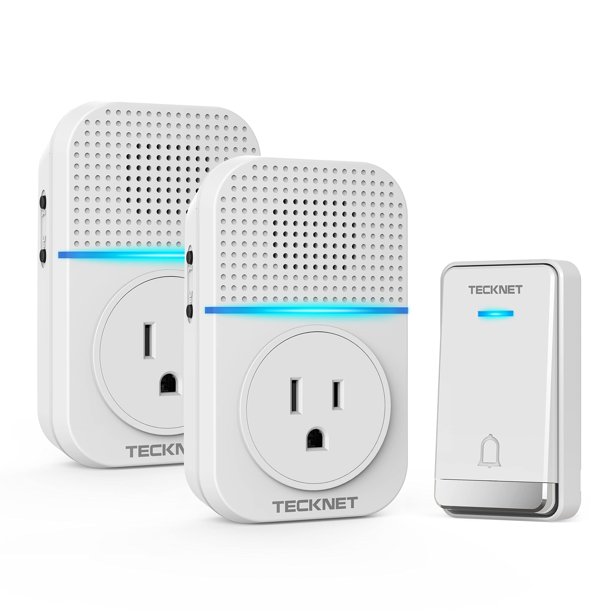 Timbre inalámbrico TECKNET, timbre autoalimentado, timbre inalámbrico enchufable de 0-110db para hogares y aulas