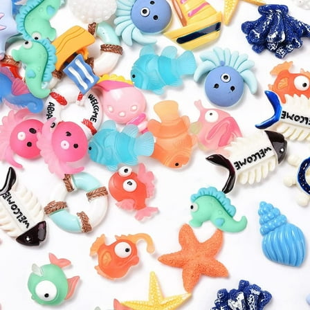 58PCS Ocean Style Flatbacks Resin Slime Beads 29 Styles Sailboat Drift Bottle Starfish Resin Charms with Flatback for DIY Craft Making and Ornament Scrapbooking Mixed Color 1box