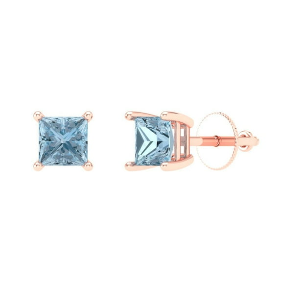 Clara Pucci 1.5Ct Natural Sky Blue Topaz Princess Cut VVS1 Screw Back Stud 18k Solid hypoallergenic Gold Designer Earrings For December