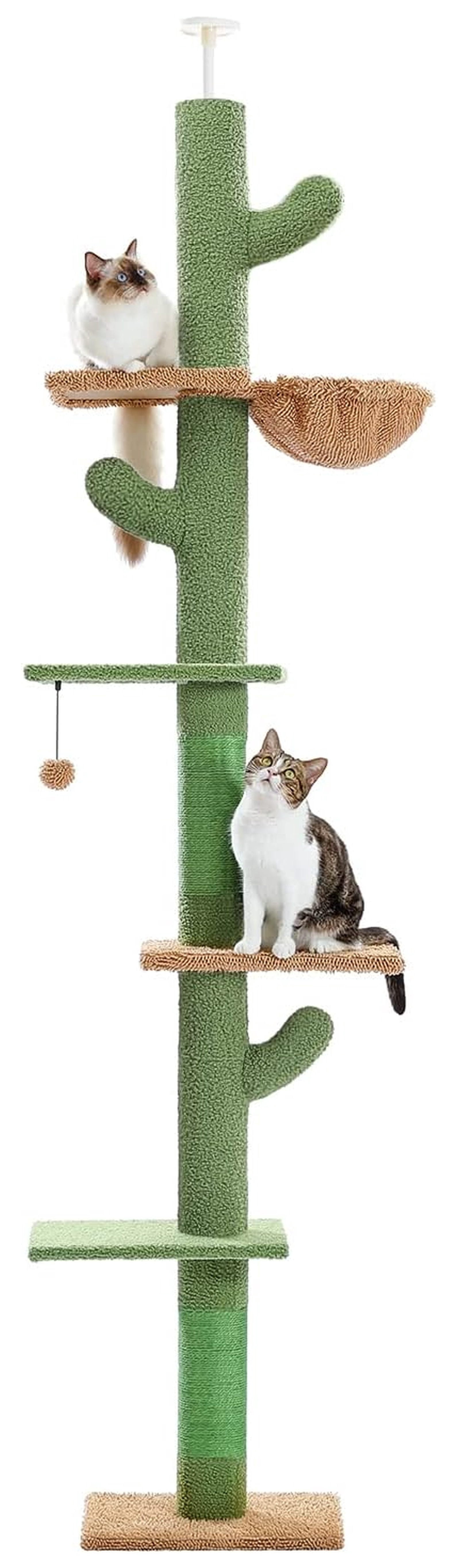 Cat Tree Cactus Tower, 95-108 Inch Adjustable Floor to Ceiling Cat Climbing Tower, 5 Level Cat Tree with Hammock & Scratching Posts for Indoor Cats