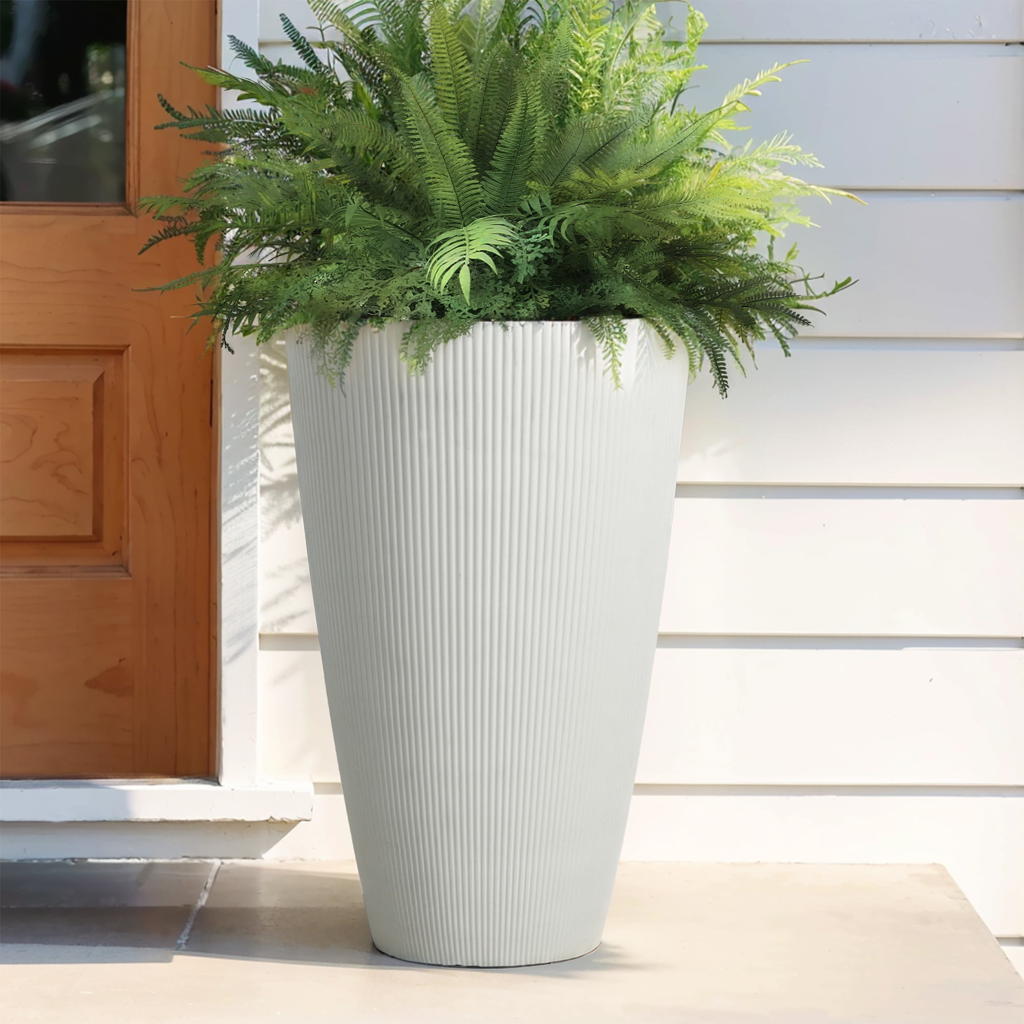 Mainstays 13.9" D x 22" H Parker Tall Cream Recycled Resin Planter
