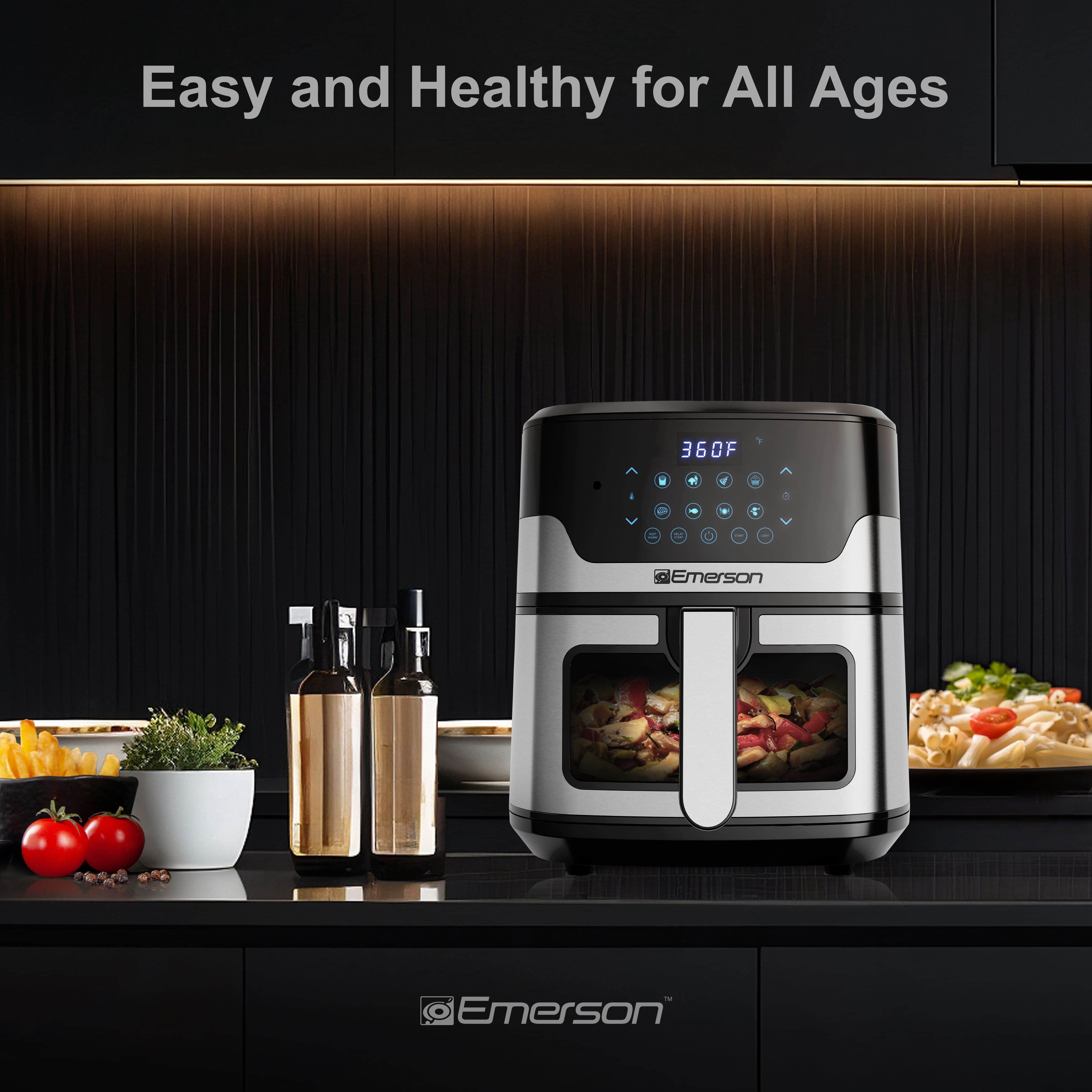 Emerson SmartVoice 5.3QT 6-in-1 Air Fryer, 1K+ Voice Control Commands, 100+ Recognized Food, No APP, No WIFI, Air Fry, Bake, Reheat, Dehydrate, 1500W