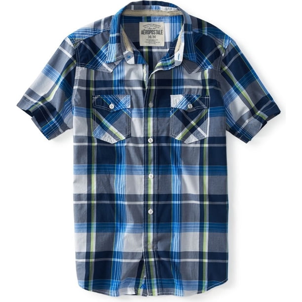 Aeropostale - Camisa con botones para hombre, diseño de bulldog a cuadros, color azul, grande