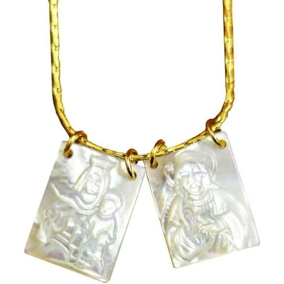 Scapular Jesus and Virgin Mary Faith MOP Necklace Mary Pearl Shell Miraculous Medal Necklace