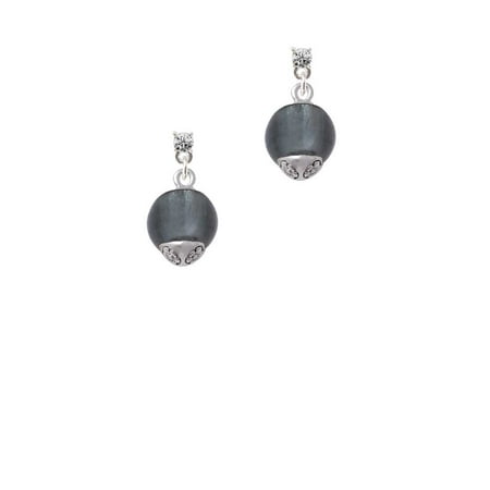 - 12mm Grey Roller Spinner with Silvertone Lining Glass Spinner Clear Crystal Post Earrings