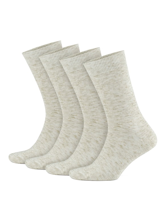 Cotton Socks for Men | Linen Cotton Blend Thin Crew Socks | 4 Pairs | Model: 3023