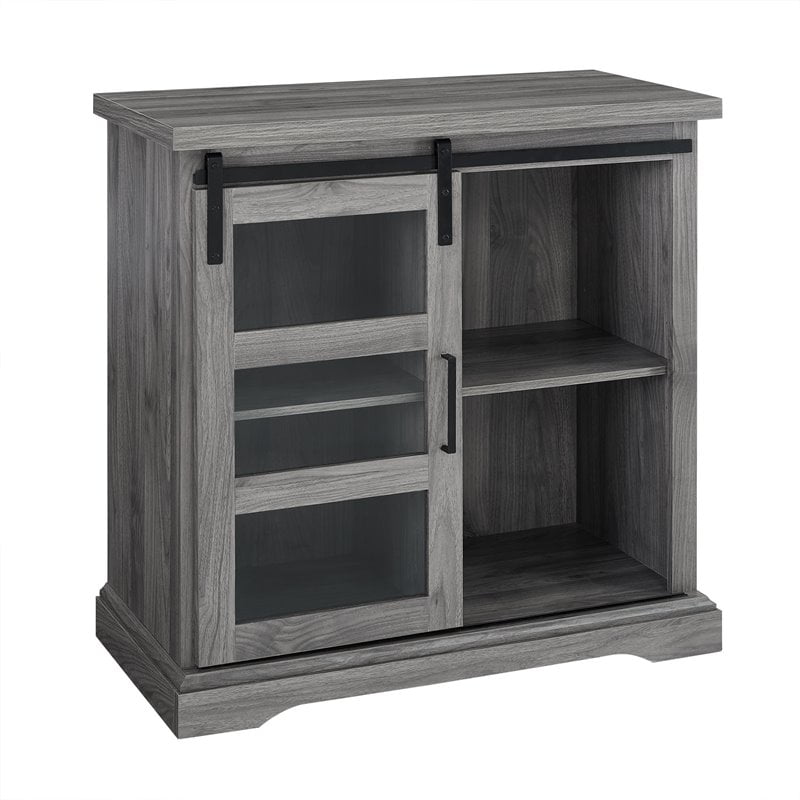 32 Modern Accent Cabinet With Glass Door Slate Grey Walmart Com