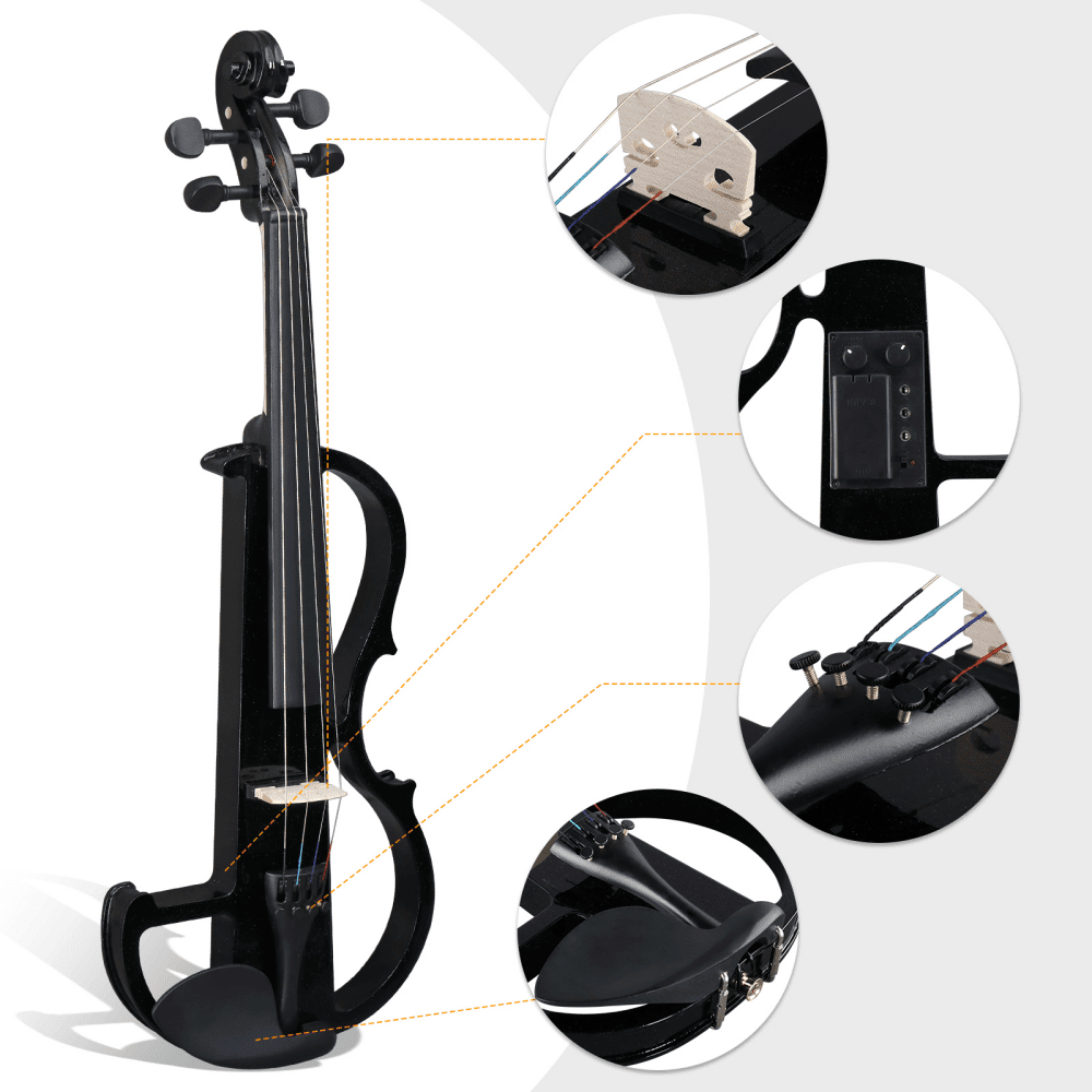 Tcbosik 4/4 Full Size Electric Violin Set with Headphone and Connecting Line for Beginner Adults, Fiddle with Bow, Case and Rosin, Black