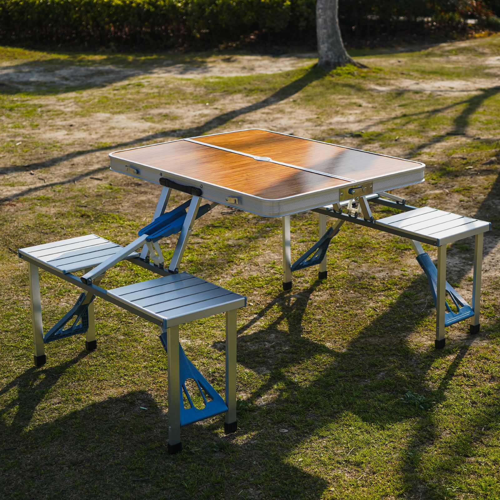 EURO SAKURA Folding Picnic Table Beach Set with Seats Chairs and Umbrella Hole Portable Camping Picnic Tables with Wooden - image 3 of 11