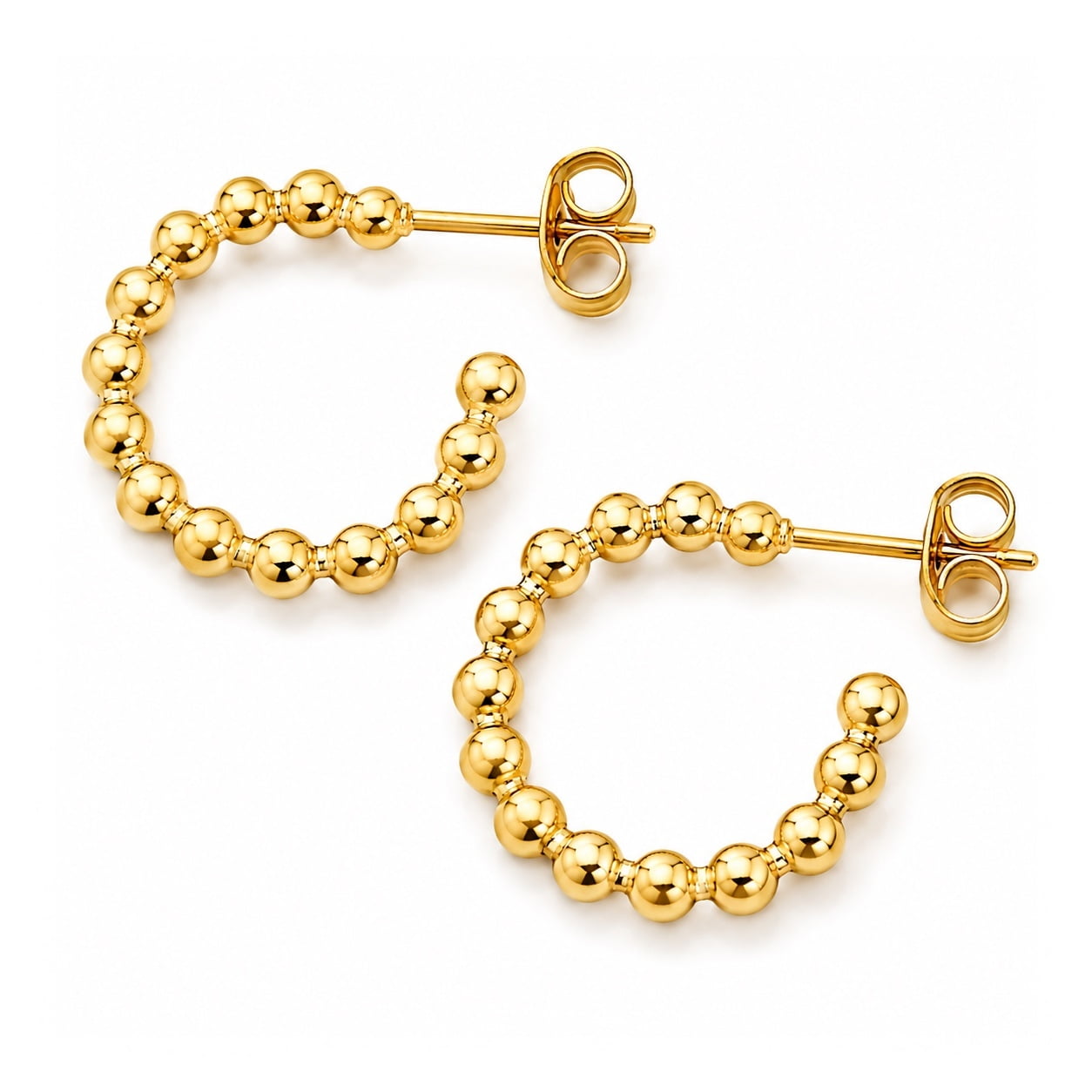 Stainless Steel Pin Stud Smooth Shiny Post-Style Back Closure Hoop Earrings Gold 0.72 in E75