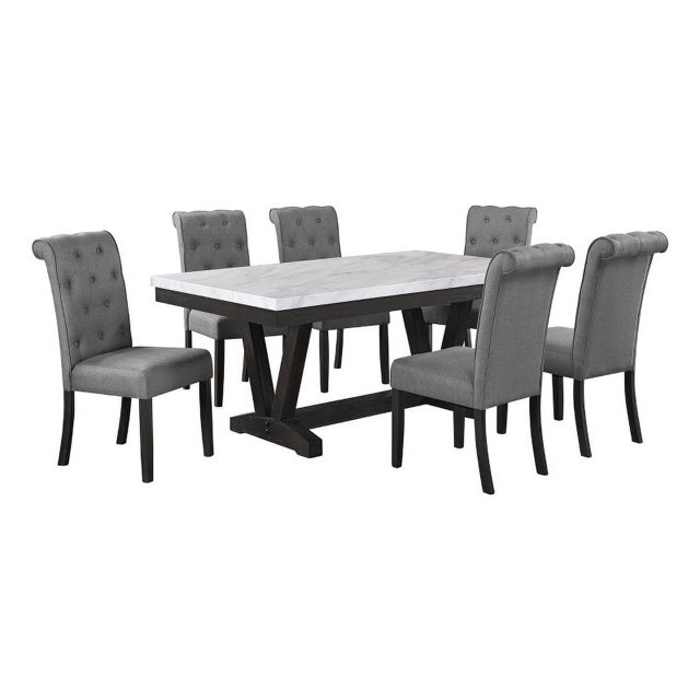 Weathered Gray Wood 7pc Dining Set with Gray Chairs