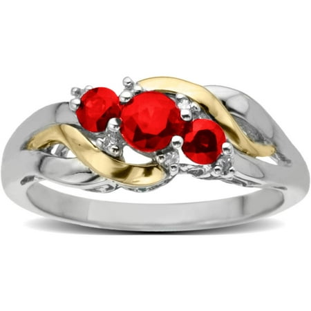 Duet 14kt Yellow Gold and Sterling Silver .03ct Diamond and Ruby Ring, Size 7