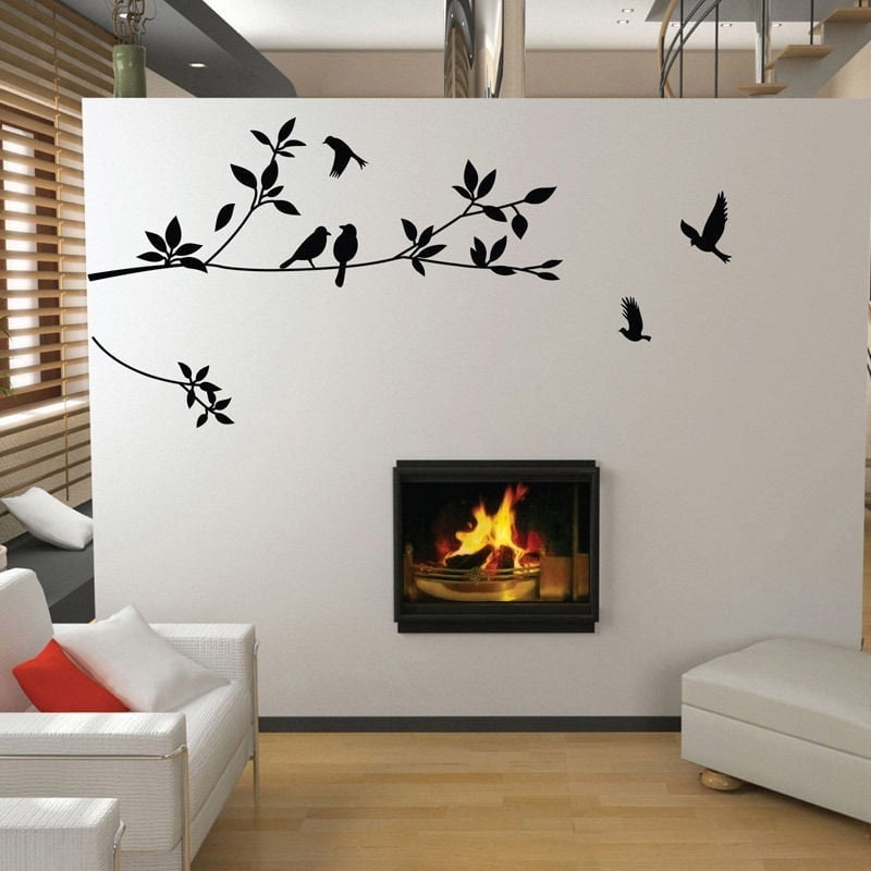 RETON Tree Branches Birds Wall Sticker Removable Vinyl Bedroom Living Room Art Mural Black Wall Decal 