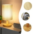 thumbnail image 6 of RuiJiao Solid Wood 3-Way Dimmable Table Lamp with Flaxen Fabric Shade, Brown Bedside Nightstand Lamp for Bedroom, Living Room, Office, LED Bulb Included, Eye Protection Lighting, Modern Home Decor, 6 of 8