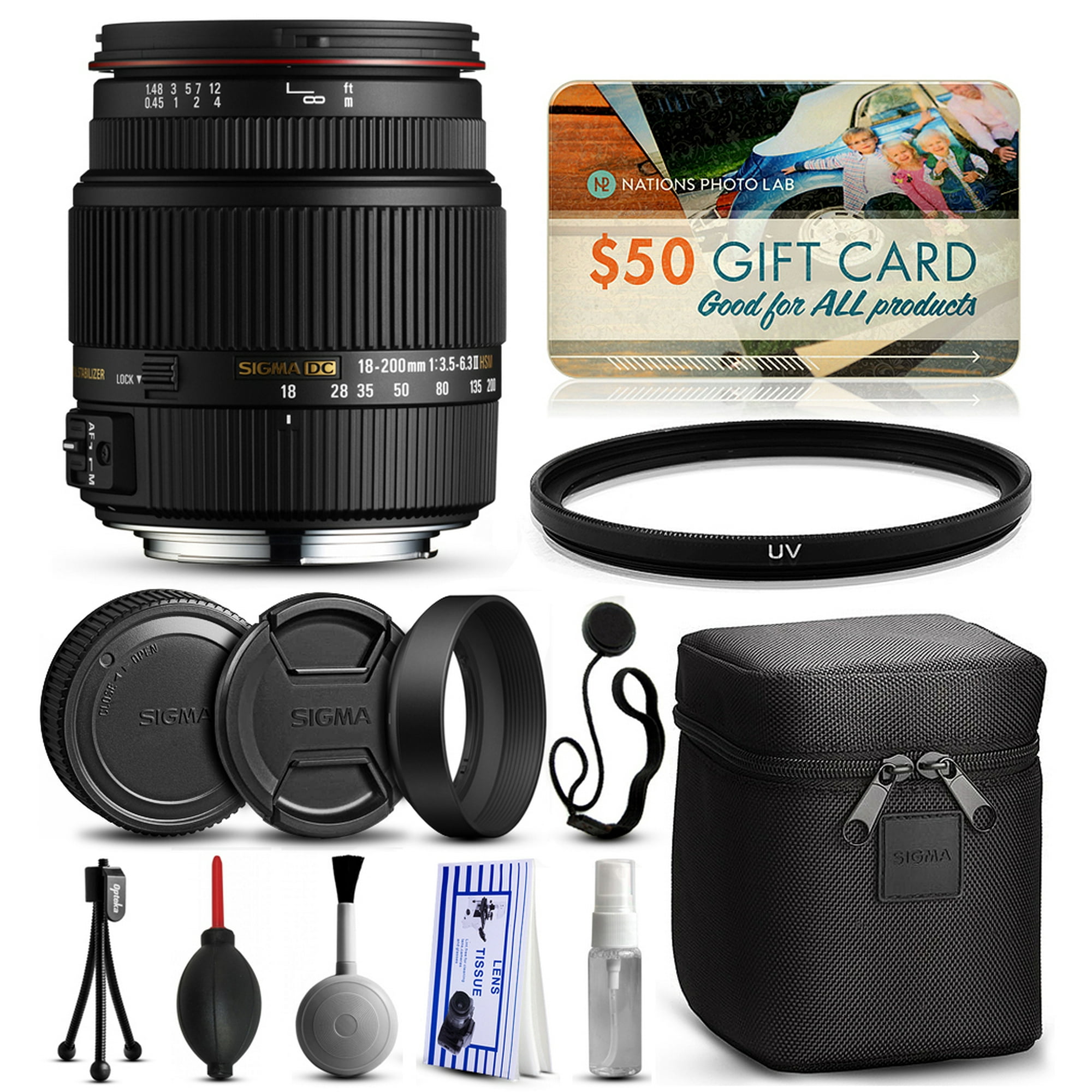 Sigma 18-200mm F3.5-6.3 II DC OS HSM Kits - Walmart.com