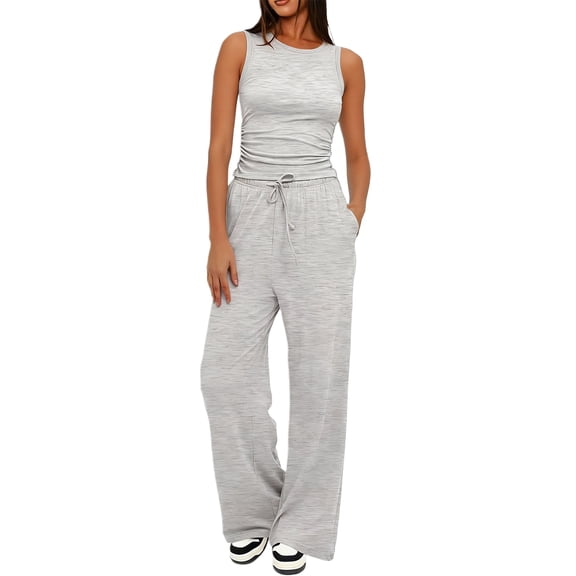 Womens 2 Piece Sweatsuits Lounge Sets Track suits Sleeveless Tank Tops Wide Leg Pants Matching Outfits 2026 Light Gray M